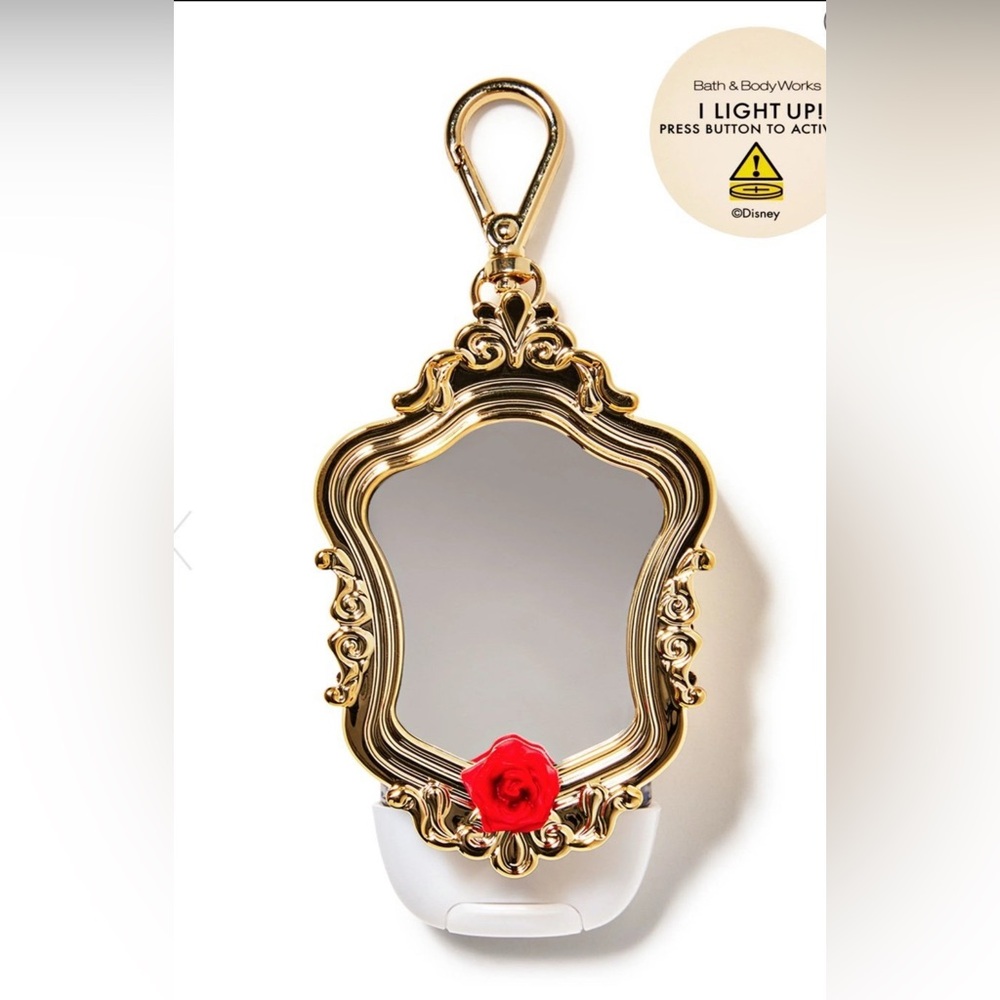 Bath & Body Works Princess  Belle Gold Keychain/Pocketbac Holder with Red Rose
